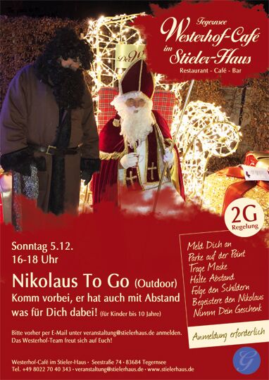 Flyer zum Nikolaus-Event 2021 mit dem Titel Der Nikolaus kommt vorbei und hat auch für die Kinder Geschenke dabei